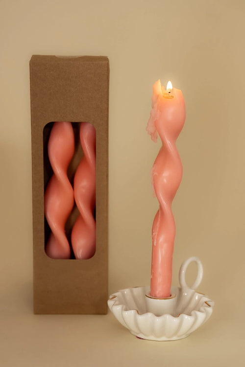 Pink Spiral Dinner Candle Set Of 2